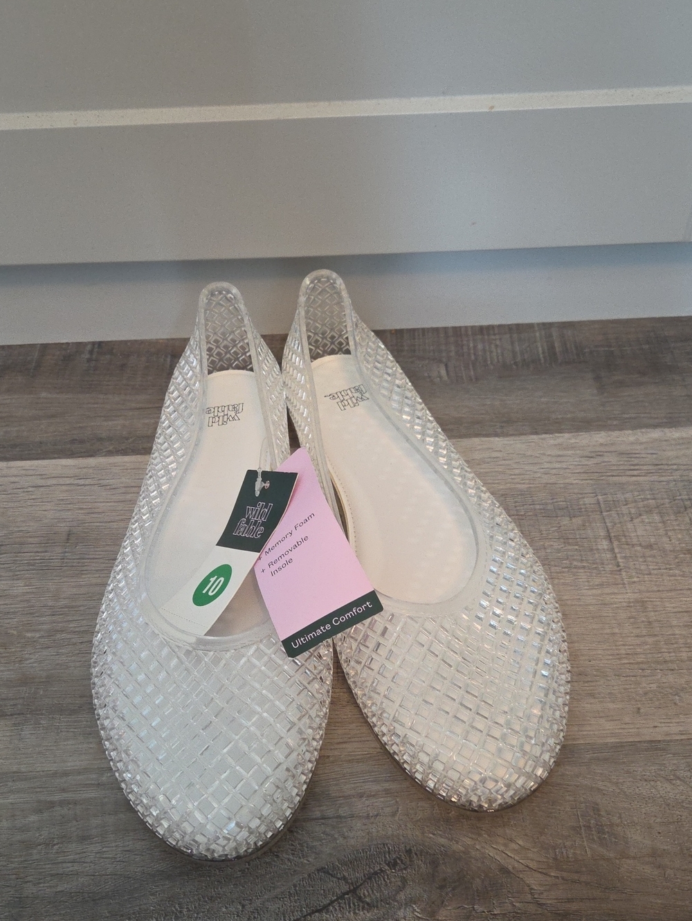 Clear Jelly Shoes Woven Flats, Size 10, Memory Foam Insoles, New w/ Tags - Picture 4 of 9